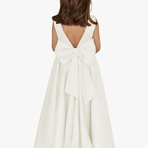 Flower Girl & First Communion Long White Dress with Bow